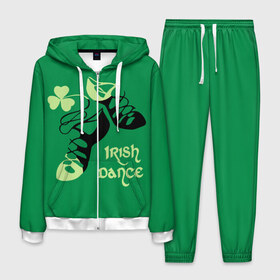 Мужской костюм 3D с принтом Ireland Irish dance в Екатеринбурге, 100% полиэстер | Манжеты и пояс оформлены тканевой резинкой, двухслойный капюшон со шнурком для регулировки, карманы спереди | background | black | clover | dance | green | ireland | irish | petal | soft shoes | зеленый | ирландия | ирландский | клевер | лепесток | мягкая | обувь | танец | фон | черная