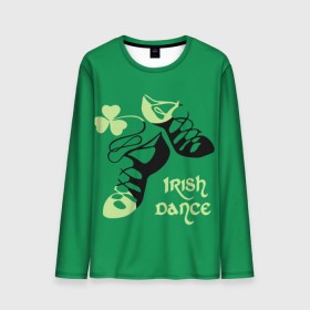 Мужской лонгслив 3D с принтом Ireland, Irish dance в Екатеринбурге, 100% полиэстер | длинные рукава, круглый вырез горловины, полуприлегающий силуэт | Тематика изображения на принте: background | black | clover | dance | green | ireland | irish | petal | soft shoes | зеленый | ирландия | ирландский | клевер | лепесток | мягкая | обувь | танец | фон | черная