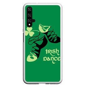 Чехол для Honor 20 с принтом Ireland Irish dance в Екатеринбурге, Силикон | Область печати: задняя сторона чехла, без боковых панелей | Тематика изображения на принте: background | black | clover | dance | green | ireland | irish | petal | soft shoes | зеленый | ирландия | ирландский | клевер | лепесток | мягкая | обувь | танец | фон | черная