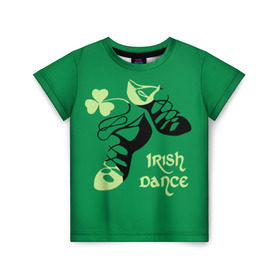 Детская футболка 3D с принтом Ireland, Irish dance в Екатеринбурге, 100% гипоаллергенный полиэфир | прямой крой, круглый вырез горловины, длина до линии бедер, чуть спущенное плечо, ткань немного тянется | Тематика изображения на принте: background | black | clover | dance | green | ireland | irish | petal | soft shoes | зеленый | ирландия | ирландский | клевер | лепесток | мягкая | обувь | танец | фон | черная