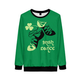 Женский свитшот 3D с принтом Ireland, Irish dance в Екатеринбурге, 100% полиэстер с мягким внутренним слоем | круглый вырез горловины, мягкая резинка на манжетах и поясе, свободная посадка по фигуре | background | black | clover | dance | green | ireland | irish | petal | soft shoes | зеленый | ирландия | ирландский | клевер | лепесток | мягкая | обувь | танец | фон | черная