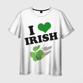 Мужская футболка 3D с принтом Ireland, I love Irish в Екатеринбурге, 100% полиэфир | прямой крой, круглый вырез горловины, длина до линии бедер | Тематика изображения на принте: 