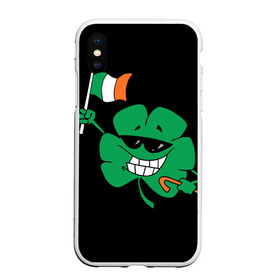 Чехол для iPhone XS Max матовый с принтом Ирландия клевер с флагом в Екатеринбурге, Силикон | Область печати: задняя сторона чехла, без боковых панелей | animation | background | black | clover | flag | ireland | smile | stick | teeth | анимация | зубы | ирландия | клевер | очки | палка | улыбка | флаг | фон | черный