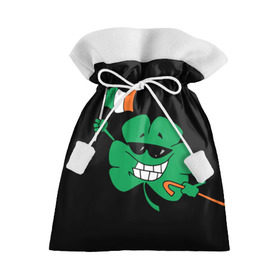 Подарочный 3D мешок с принтом Ирландия, клевер с флагом в Екатеринбурге, 100% полиэстер | Размер: 29*39 см | Тематика изображения на принте: animation | background | black | clover | flag | ireland | smile | stick | teeth | анимация | зубы | ирландия | клевер | очки | палка | улыбка | флаг | фон | черный