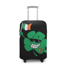 Чехол для чемодана 3D с принтом Ирландия, клевер с флагом в Екатеринбурге, 86% полиэфир, 14% спандекс | двустороннее нанесение принта, прорези для ручек и колес | animation | background | black | clover | flag | ireland | smile | stick | teeth | анимация | зубы | ирландия | клевер | очки | палка | улыбка | флаг | фон | черный
