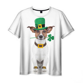 Мужская футболка 3D с принтом Ирландия в Екатеринбурге, 100% полиэфир | прямой крой, круглый вырез горловины, длина до линии бедер | animal | breed | clover | dog | folk | fun | funny | hat | hero | ireland | irish | saint patrick | герой | животное | ирландия | ирландский | клевер | народный | порода | прикол | святой патрик | собака | шляпа | шутка