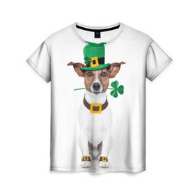 Женская футболка 3D с принтом Ирландия в Екатеринбурге, 100% полиэфир ( синтетическое хлопкоподобное полотно) | прямой крой, круглый вырез горловины, длина до линии бедер | animal | breed | clover | dog | folk | fun | funny | hat | hero | ireland | irish | saint patrick | герой | животное | ирландия | ирландский | клевер | народный | порода | прикол | святой патрик | собака | шляпа | шутка