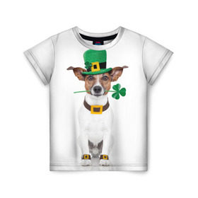 Детская футболка 3D с принтом Ирландия в Екатеринбурге, 100% гипоаллергенный полиэфир | прямой крой, круглый вырез горловины, длина до линии бедер, чуть спущенное плечо, ткань немного тянется | animal | breed | clover | dog | folk | fun | funny | hat | hero | ireland | irish | saint patrick | герой | животное | ирландия | ирландский | клевер | народный | порода | прикол | святой патрик | собака | шляпа | шутка