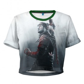Женская футболка 3D укороченная с принтом Shadow Tactics в Екатеринбурге, 100% полиэстер | круглая горловина, длина футболки до линии талии, рукава с отворотами | 
