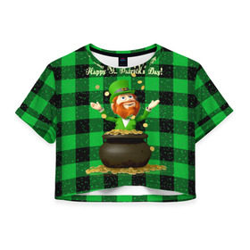 Женская футболка 3D укороченная с принтом Ирландия в Екатеринбурге, 100% полиэстер | круглая горловина, длина футболки до линии талии, рукава с отворотами | irish | st. patricks day | зеленый | ирландец | лепрекон