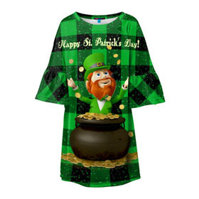 Детское платье 3D с принтом Ирландия в Екатеринбурге, 100% полиэстер | прямой силуэт, чуть расширенный к низу. Круглая горловина, на рукавах — воланы | Тематика изображения на принте: irish | st. patricks day | зеленый | ирландец | лепрекон