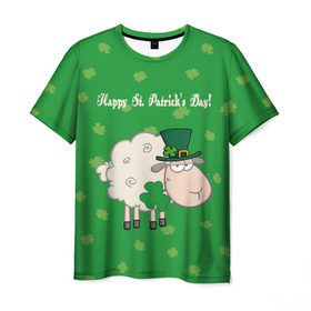 Мужская футболка 3D с принтом Ирландия в Екатеринбурге, 100% полиэфир | прямой крой, круглый вырез горловины, длина до линии бедер | irish | sheep | st. patricks day | зеленый | ирландец | лепрекон | оваечка | овца
