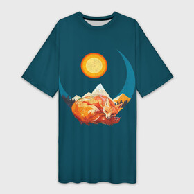 Платье-футболка 3D с принтом Лиса под солнцем в Екатеринбурге,  |  | animal | beast | fox | heart | love | orange | животное | зверь | лис | лиса | личиска | любовь | природа | рыжая | сердце | солнце
