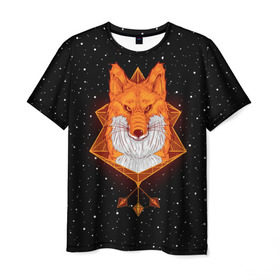 Мужская футболка 3D с принтом Огненный лис в Екатеринбурге, 100% полиэфир | прямой крой, круглый вырез горловины, длина до линии бедер | animal | beast | fox | heart | love | orange | животное | зверь | лис | лиса | личиска | любовь | огонь | пламя | рыжая | сердце