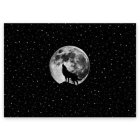 Поздравительная открытка с принтом Лунный волк в Екатеринбурге, 100% бумага | плотность бумаги 280 г/м2, матовая, на обратной стороне линовка и место для марки
 | animal | beast | cosmic | galaxy | moon | planet | rage | roar | space | star | universe | wild | wolf | волк | вселенная | галактика | животное | звезды | зверь | космос | луна | планета | рык | ярость
