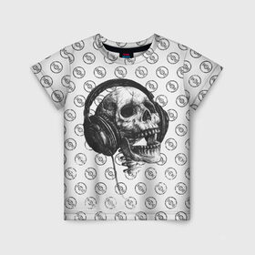 Детская футболка 3D с принтом Череп меломана в Екатеринбурге, 100% гипоаллергенный полиэфир | прямой крой, круглый вырез горловины, длина до линии бедер, чуть спущенное плечо, ткань немного тянется | Тематика изображения на принте: bone | dark | death | dubstep | electro | evil | hipster | metal | music | rock | skelet | skull | дабстеп | кости | меломан | метал | музыка | наушники | рок | скелет | хипстер | череп