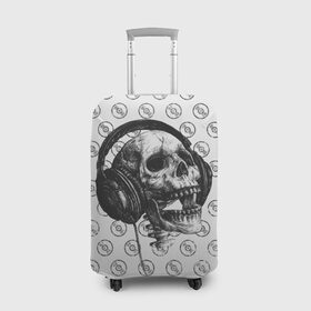 Чехол для чемодана 3D с принтом Череп меломана в Екатеринбурге, 86% полиэфир, 14% спандекс | двустороннее нанесение принта, прорези для ручек и колес | Тематика изображения на принте: bone | dark | death | dubstep | electro | evil | hipster | metal | music | rock | skelet | skull | дабстеп | кости | меломан | метал | музыка | наушники | рок | скелет | хипстер | череп