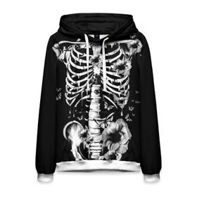Мужская толстовка 3D с принтом Floral Skeleton в Екатеринбурге, 100% полиэстер | двухслойный капюшон со шнурком для регулировки, мягкие манжеты на рукавах и по низу толстовки, спереди карман-кенгуру с мягким внутренним слоем. | art | bone | dark | death | fashion | flower | hipster | skelet | skull | арт | грудь | кости | мода | ребра | скелет | стиль | темный | хипстер | цвет | череп