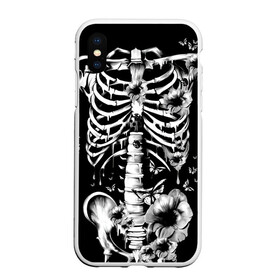 Чехол для iPhone XS Max матовый с принтом Floral Skeleton в Екатеринбурге, Силикон | Область печати: задняя сторона чехла, без боковых панелей | art | bone | dark | death | fashion | flower | hipster | skelet | skull | арт | грудь | кости | мода | ребра | скелет | стиль | темный | хипстер | цвет | череп