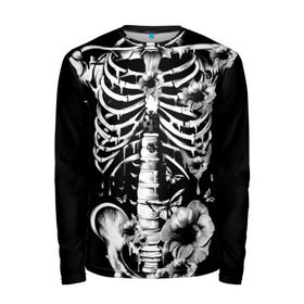 Мужской лонгслив 3D с принтом Floral Skeleton в Екатеринбурге, 100% полиэстер | длинные рукава, круглый вырез горловины, полуприлегающий силуэт | Тематика изображения на принте: art | bone | dark | death | fashion | flower | hipster | skelet | skull | арт | грудь | кости | мода | ребра | скелет | стиль | темный | хипстер | цвет | череп