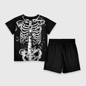 Детский костюм с шортами 3D с принтом Floral Skeleton в Екатеринбурге,  |  | art | bone | dark | death | fashion | flower | hipster | skelet | skull | арт | грудь | кости | мода | ребра | скелет | стиль | темный | хипстер | цвет | череп