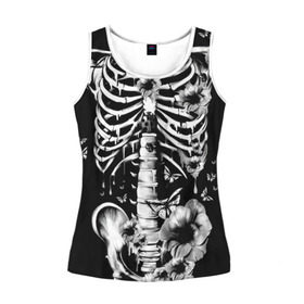 Женская майка 3D с принтом Floral Skeleton в Екатеринбурге, 100% полиэстер | круглая горловина, прямой силуэт, длина до линии бедра | art | bone | dark | death | fashion | flower | hipster | skelet | skull | арт | грудь | кости | мода | ребра | скелет | стиль | темный | хипстер | цвет | череп