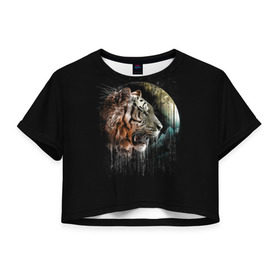 Женская футболка 3D укороченная с принтом Космический тигр в Екатеринбурге, 100% полиэстер | круглая горловина, длина футболки до линии талии, рукава с отворотами | animal | beast | cat | cosmic | galaxy | meow | moon | planet | roar | space | tiger | галактика | животное | зверь | космос | кот | кошка | луна | мяу | планета | рык | тигр | ярость