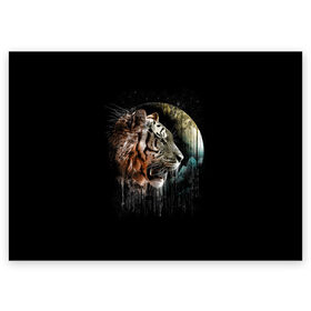 Поздравительная открытка с принтом Космический тигр в Екатеринбурге, 100% бумага | плотность бумаги 280 г/м2, матовая, на обратной стороне линовка и место для марки
 | Тематика изображения на принте: animal | beast | cat | cosmic | galaxy | meow | moon | planet | roar | space | tiger | галактика | животное | зверь | космос | кот | кошка | луна | мяу | планета | рык | тигр | ярость