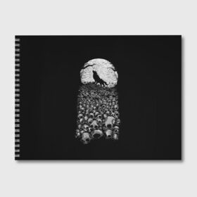 Альбом для рисования с принтом Лунный охотник в Екатеринбурге, 100% бумага
 | матовая бумага, плотность 200 мг. | animal | beast | bone | lunar | moon | nature | planet | rage | roar | skull | space | wolf | волк | животное | зверь | космос | кости | луна | лунный | планета | рык | череп | ярость
