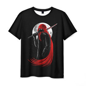 Мужская футболка 3D с принтом Лунный убийца в Екатеринбурге, 100% полиэфир | прямой крой, круглый вырез горловины, длина до линии бедер | Тематика изображения на принте: moon | ninja | warrior | воин | звезды | луна | ниндзя
