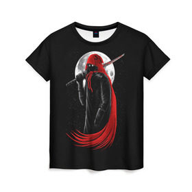 Женская футболка 3D с принтом Лунный убийца в Екатеринбурге, 100% полиэфир ( синтетическое хлопкоподобное полотно) | прямой крой, круглый вырез горловины, длина до линии бедер | moon | ninja | warrior | воин | звезды | луна | ниндзя
