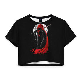 Женская футболка 3D укороченная с принтом Лунный убийца в Екатеринбурге, 100% полиэстер | круглая горловина, длина футболки до линии талии, рукава с отворотами | moon | ninja | warrior | воин | звезды | луна | ниндзя