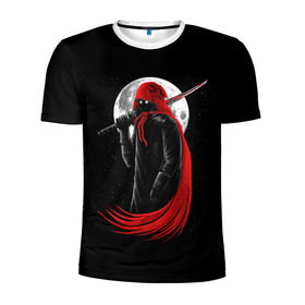 Мужская футболка 3D спортивная с принтом Лунный убийца в Екатеринбурге, 100% полиэстер с улучшенными характеристиками | приталенный силуэт, круглая горловина, широкие плечи, сужается к линии бедра | Тематика изображения на принте: moon | ninja | warrior | воин | звезды | луна | ниндзя