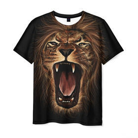 Мужская футболка 3D с принтом Львиный рык в Екатеринбурге, 100% полиэфир | прямой крой, круглый вырез горловины, длина до линии бедер | Тематика изображения на принте: animal | beast | cat | feline | king | lion | meow | pussy | rage | roar | животное | зверь | король | кот | кошка | лев | львица | мяу | рык | хищник | царь | ярость