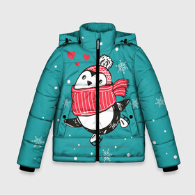 Зимняя куртка для мальчиков 3D с принтом Пингвинчик на коньках в Екатеринбурге, ткань верха — 100% полиэстер; подклад — 100% полиэстер, утеплитель — 100% полиэстер | длина ниже бедра, удлиненная спинка, воротник стойка и отстегивающийся капюшон. Есть боковые карманы с листочкой на кнопках, утяжки по низу изделия и внутренний карман на молнии. 

Предусмотрены светоотражающий принт на спинке, радужный светоотражающий элемент на пуллере молнии и на резинке для утяжки | 14 февраля | день святого валентина | зима | пингвин | снег | снежинки