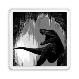 Магнит 55*55 с принтом Пещера динозавра в Екатеринбурге, Пластик | Размер: 65*65 мм; Размер печати: 55*55 мм | animal | beast | dino | rage | roar | динозавр | животное | зверь | земля | пещера | рык | эра | ярость
