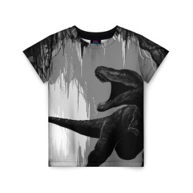 Детская футболка 3D с принтом Пещера динозавра в Екатеринбурге, 100% гипоаллергенный полиэфир | прямой крой, круглый вырез горловины, длина до линии бедер, чуть спущенное плечо, ткань немного тянется | animal | beast | dino | rage | roar | динозавр | животное | зверь | земля | пещера | рык | эра | ярость