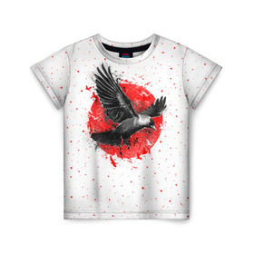 Детская футболка 3D с принтом Черный ворон в Екатеринбурге, 100% гипоаллергенный полиэфир | прямой крой, круглый вырез горловины, длина до линии бедер, чуть спущенное плечо, ткань немного тянется | bird | black | fly | moon | sun | ворон | луна | полет | птица | солнце | черный