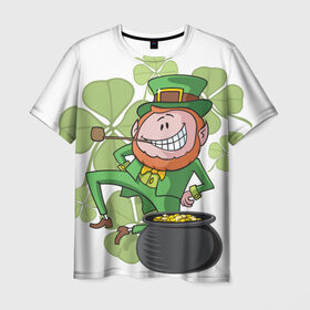 Мужская футболка 3D с принтом Ирландия в Екатеринбурге, 100% полиэфир | прямой крой, круглый вырез горловины, длина до линии бедер | Тематика изображения на принте: clover | gold | green | irish | money | st. patrick | деньги | зелёный | золото | ирландская | клевер | лепрекон