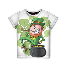 Детская футболка 3D с принтом Ирландия в Екатеринбурге, 100% гипоаллергенный полиэфир | прямой крой, круглый вырез горловины, длина до линии бедер, чуть спущенное плечо, ткань немного тянется | clover | gold | green | irish | money | st. patrick | деньги | зелёный | золото | ирландская | клевер | лепрекон