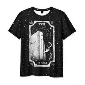 Мужская футболка 3D с принтом Ночная магия в Екатеринбурге, 100% полиэфир | прямой крой, круглый вырез горловины, длина до линии бедер | black | cosmic | dark | hipster | luna | magic | moon | nature | space | star | witch | волшебник | волшебство | звезды | колдовство | колдун | космос | луна | магия | природа | темный | хипстер