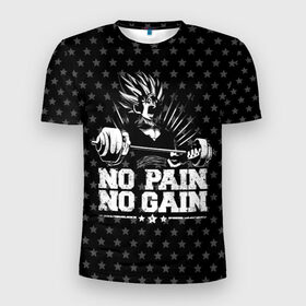 Мужская футболка 3D спортивная с принтом No Pain No Gain в Екатеринбурге, 100% полиэстер с улучшенными характеристиками | приталенный силуэт, круглая горловина, широкие плечи, сужается к линии бедра | Тематика изображения на принте: 