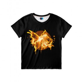 Детская футболка 3D с принтом Золотая рыбка в Екатеринбурге, 100% гипоаллергенный полиэфир | прямой крой, круглый вырез горловины, длина до линии бедер, чуть спущенное плечо, ткань немного тянется | агрессивные | арт | веселые | дыым | интересные | новинки | огонь | пламя | популярное | узор