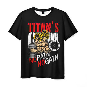 Мужская футболка 3D с принтом Titans Gym в Екатеринбурге, 100% полиэфир | прямой крой, круглый вырез горловины, длина до линии бедер | dragon ball | no pain no gain | аниме | драгон болл