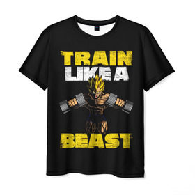 Мужская футболка 3D с принтом Train Like a Beast в Екатеринбурге, 100% полиэфир | прямой крой, круглый вырез горловины, длина до линии бедер | dragon ball | strong | workout | воркаут | драгон бол