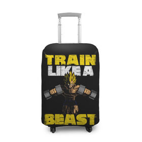 Чехол для чемодана 3D с принтом Train Like a Beast в Екатеринбурге, 86% полиэфир, 14% спандекс | двустороннее нанесение принта, прорези для ручек и колес | dragon ball | strong | workout | воркаут | драгон бол