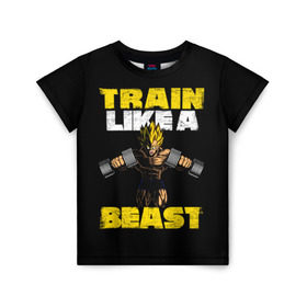 Детская футболка 3D с принтом Train Like a Beast в Екатеринбурге, 100% гипоаллергенный полиэфир | прямой крой, круглый вырез горловины, длина до линии бедер, чуть спущенное плечо, ткань немного тянется | dragon ball | strong | workout | воркаут | драгон бол