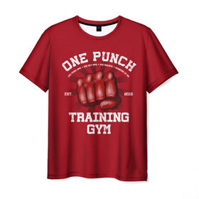 Мужская футболка 3D с принтом One Punch Gym в Екатеринбурге, 100% полиэфир | прямой крой, круглый вырез горловины, длина до линии бедер | Тематика изображения на принте: boxing | combat | fight | fighter | kickboxing | muay thai | wrestling | боец | бой | бокс | боксер | драка | кикбоксинг | май тай