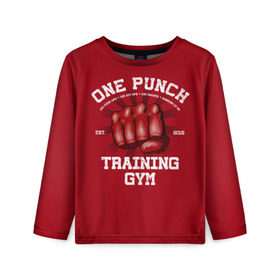 Детский лонгслив 3D с принтом One Punch Gym в Екатеринбурге, 100% полиэстер | длинные рукава, круглый вырез горловины, полуприлегающий силуэт
 | boxing | combat | fight | fighter | kickboxing | muay thai | wrestling | боец | бой | бокс | боксер | драка | кикбоксинг | май тай