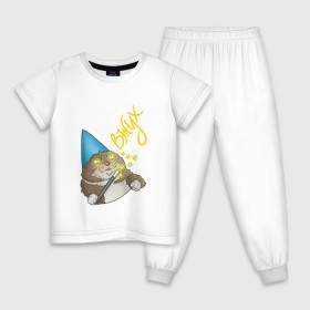 Детская пижама хлопок с принтом ВЖУХ в Екатеринбурге, 100% хлопок |  брюки и футболка прямого кроя, без карманов, на брюках мягкая резинка на поясе и по низу штанин
 | Тематика изображения на принте: вжух | волшебник | кот | мем